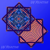 Glitch Tiger Flow Star in teal blue and bright orange featuring mirrored tiger face artwork with geometric patterns, zig-zag stitching, and durable thick trim.