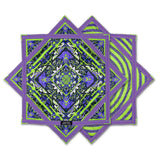 Glitch Tiger Flow Star in neon purple and electric green featuring symmetrical tiger face artwork with geometric patterns, zig-zag stitching, and thick trim for durability.