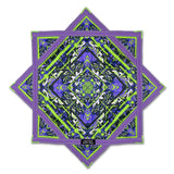 Glitch Tiger Flow Star in neon purple and electric green featuring symmetrical tiger face artwork with geometric patterns, zig-zag stitching, and thick trim for durability.