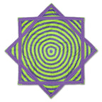 Glitch Tiger Flow Star in neon purple and electric green featuring symmetrical tiger face artwork with geometric patterns, zig-zag stitching, and thick trim for durability.