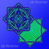 Glitch Tiger Flow Star in neon purple and electric green featuring symmetrical tiger face artwork with geometric patterns, zig-zag stitching, and thick trim for durability.