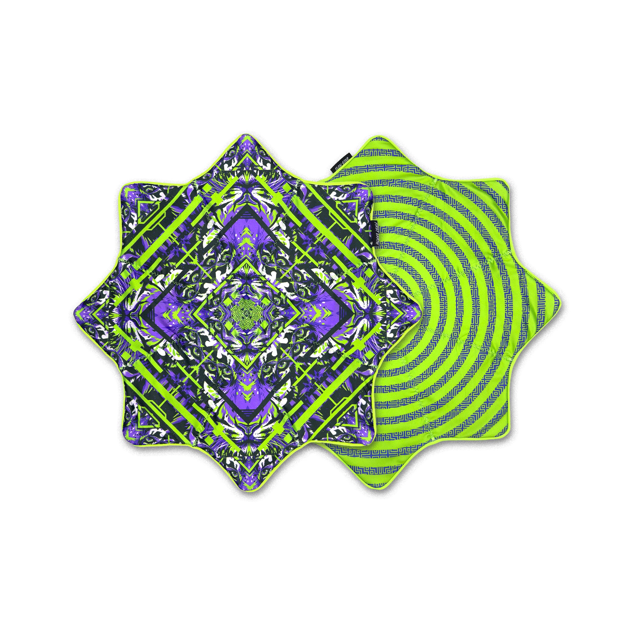Glitch Tiger Purple 20 inch UV Flow Star by First Earth, front and back shown side by side