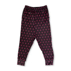 First Earth Asanoha Pink UV velvet harem joggers front with neon pink geometric asanoha pattern on black