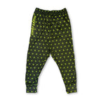 First Earth Asanoha Yellow UV velvet harem joggers back with neon yellow geometric asanoha pattern on black