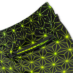 Close up of First Earth Asanoha Yellow UV velvet harem joggers back zipper pocket