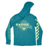 First Earth MMXXIV aqua pullover hoodie for rave and festival wear