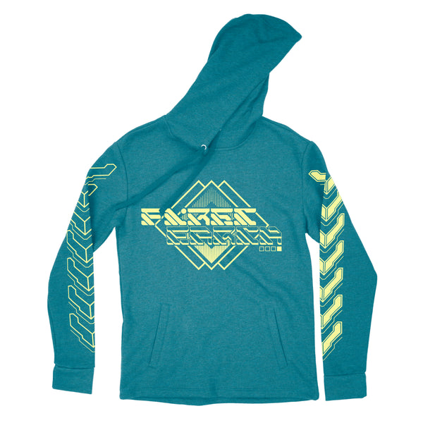 First Earth MMXXIV aqua pullover hoodie for rave and festival wear