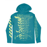 First Earth MMXXIV aqua pullover hoodie for rave and festival wear