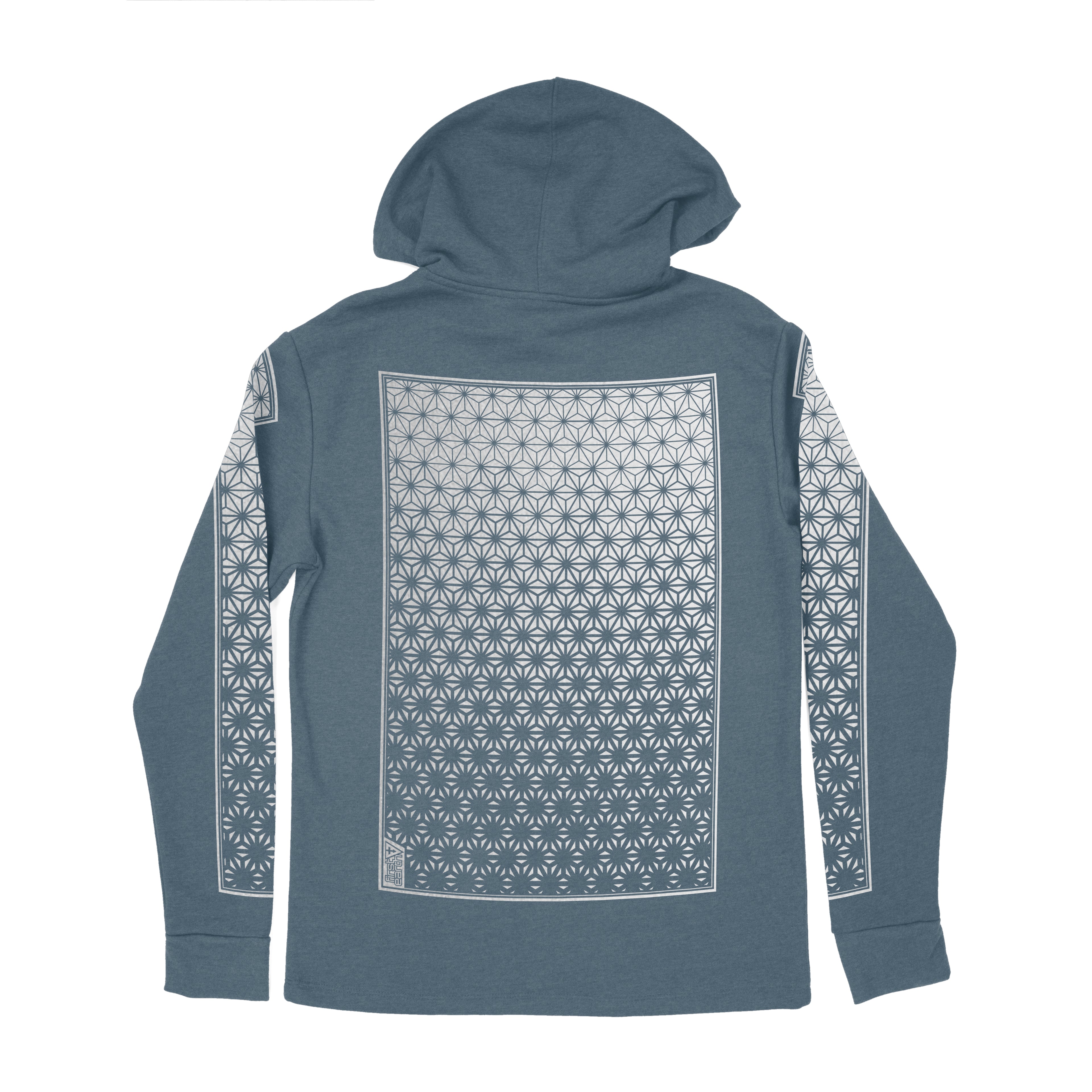 Flower of Life blue pullover hoodie by First Earth – vibrant sacred geometry rave hoodie in breathable cotton blend, perfect for dusk-to-dawn layering 