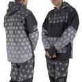 Asanoha Grey UV rave zip up hoodie with sacred Japanese pattern that glows under blacklight