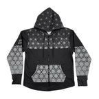 Asanoha Grey UV rave zip up hoodie with sacred Japanese pattern that glows under blacklight