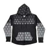 Asanoha Grey UV rave zip up hoodie with sacred Japanese pattern that glows under blacklight
