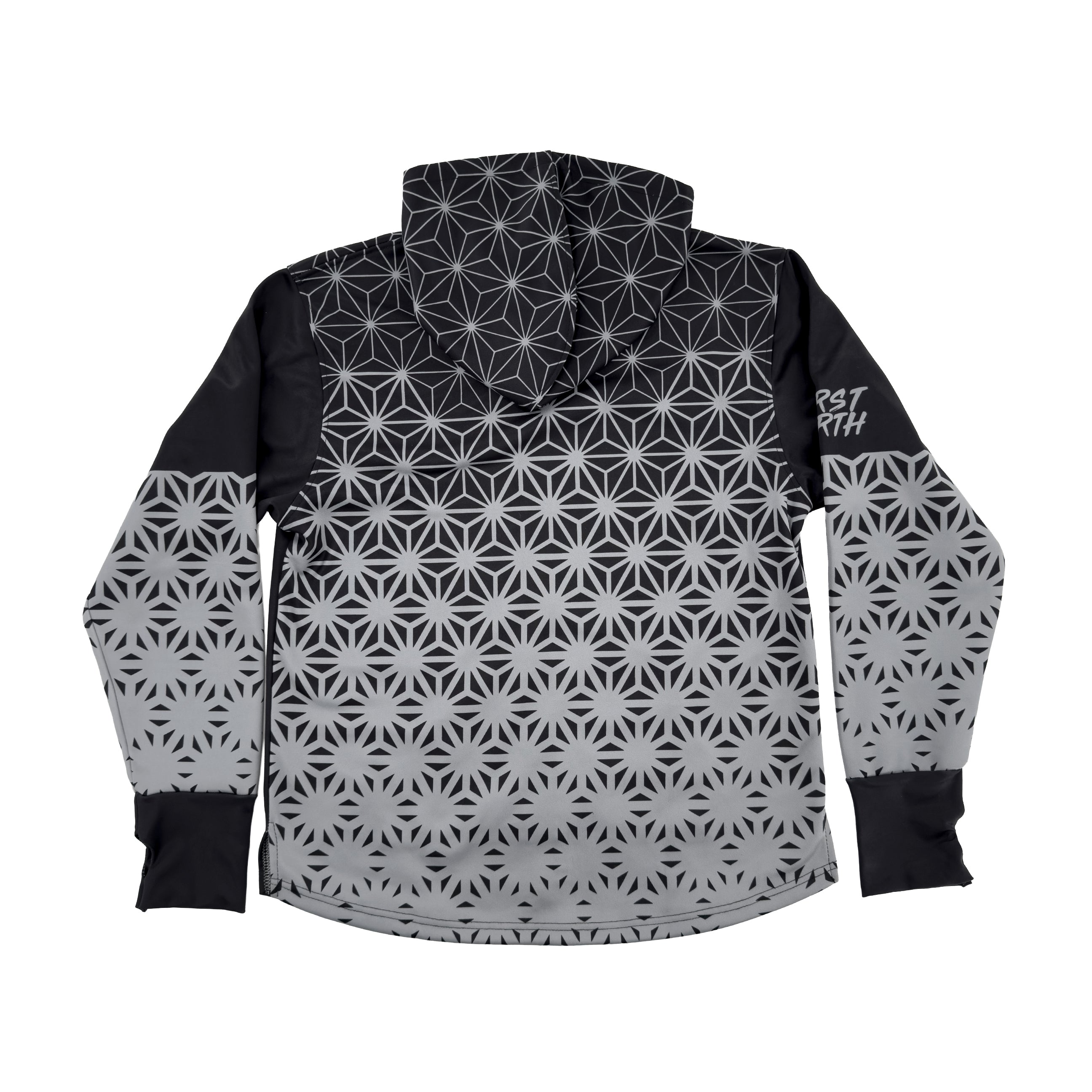 Asanoha Grey UV rave zip up hoodie with sacred Japanese pattern that glows under blacklight