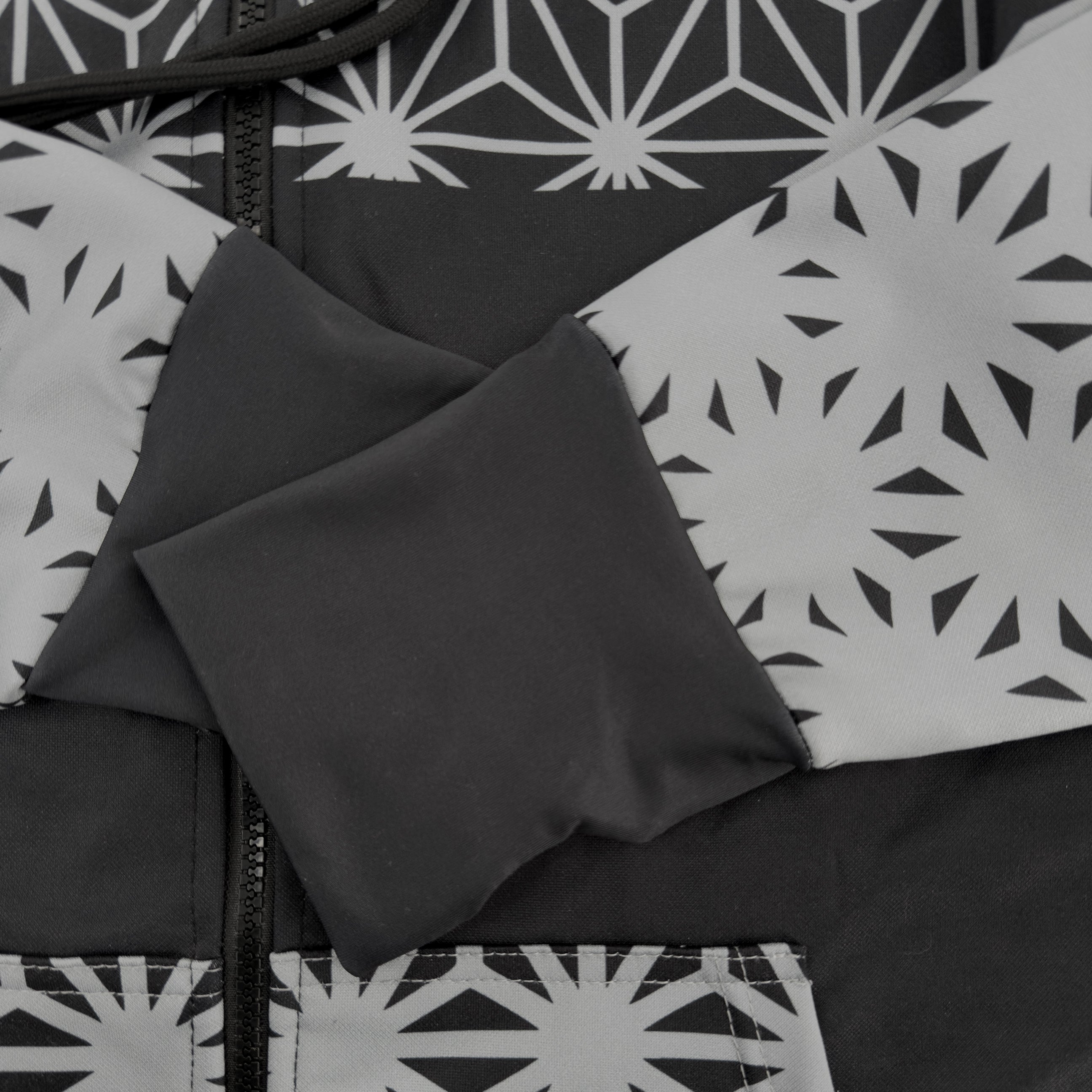 Asanoha Grey UV rave zip up hoodie with sacred Japanese pattern that glows under blacklight