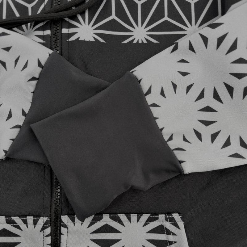 Asanoha Grey UV rave zip up hoodie with sacred Japanese pattern that glows under blacklight