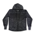 First Earth Midnight Cheetah velvet hoodie front with dark cheetah print, zipper, hood, and pockets