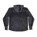 First Earth Midnight Cheetah velvet hoodie back with hood and black gray cheetah print
