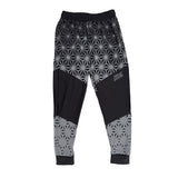 Asanoha Grey UV rave joggers with sacred Japanese geometry that glows under blacklight at festivals