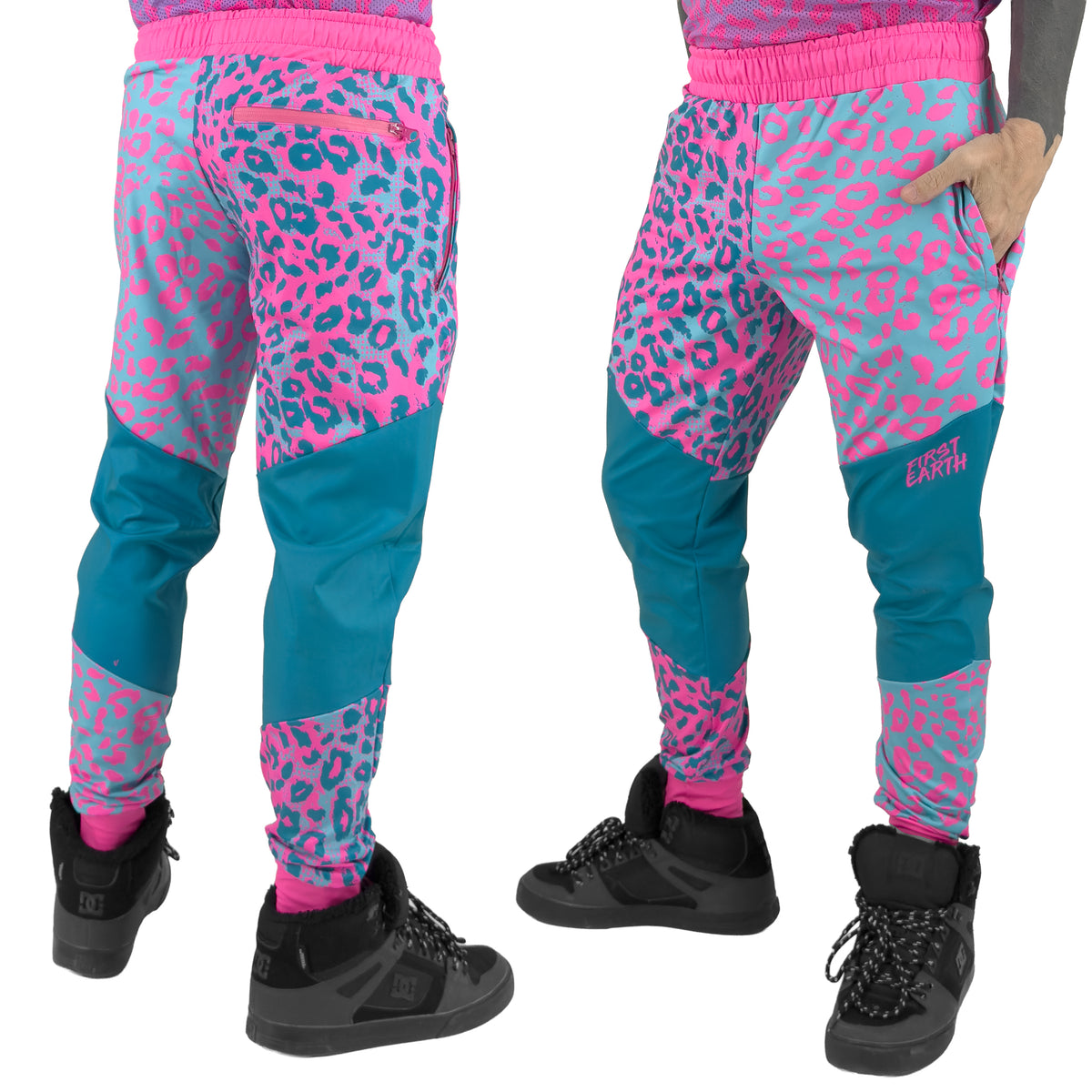 Neon Cheetah UV joggers matching the crop jersey