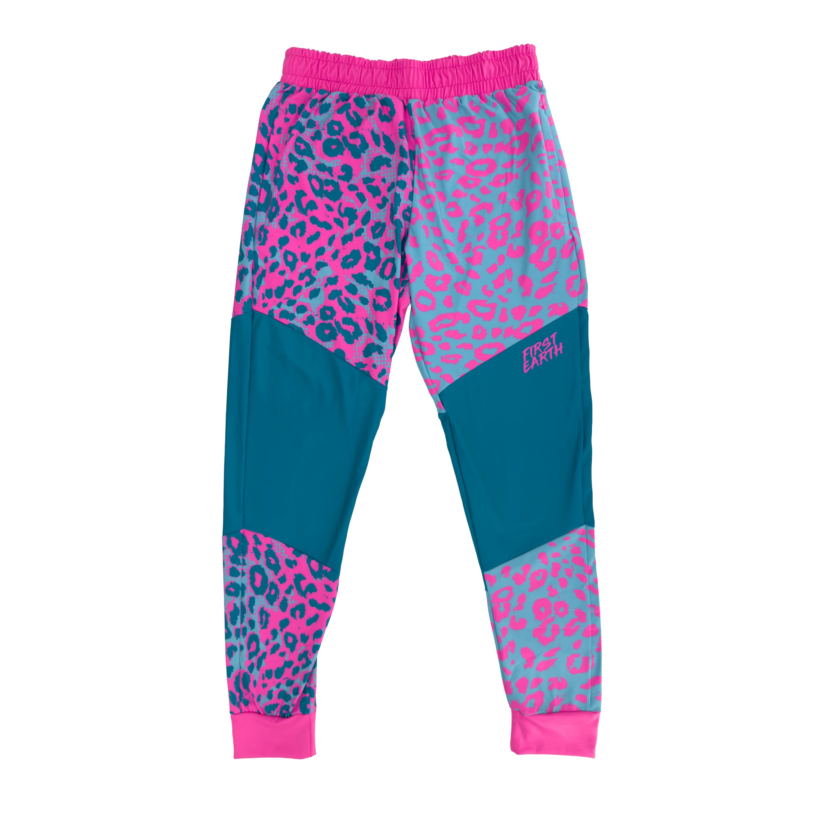 Neon Cheetah UV rave joggers with bold animal print that glows under blacklight for festivals
