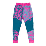 Neon Cheetah UV rave joggers with bold animal print that glows under blacklight for festivals