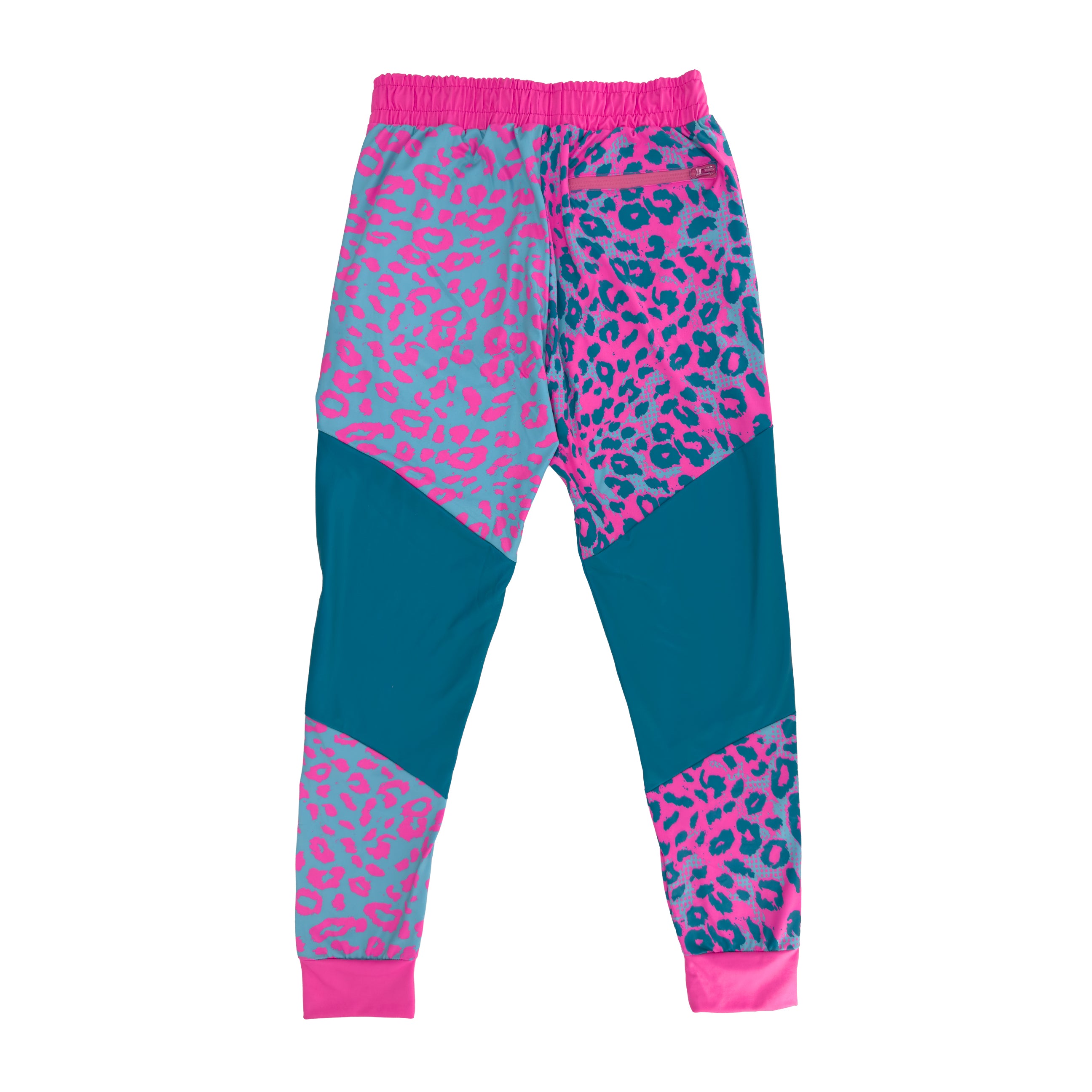 Neon Cheetah UV rave joggers with bold animal print that glows under blacklight for festivals