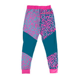 Neon Cheetah UV rave joggers with bold animal print that glows under blacklight for festivals