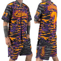 LOBSTARS / SAYONARA baseball jersey by First Earth – purple and orange camo rave jersey with bold crustacean design inspired by Tipper shows