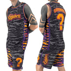 LOBSTARS / SAYONARA basketball jersey by First Earth – lightweight mesh rave jersey with purple and orange camo crustacean design inspired by Tipper shows