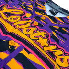 LOBSTARS / SAYONARA crop baseball jersey by First Earth – purple and orange camo rave jersey with bold crustacean design inspired by Tipper shows