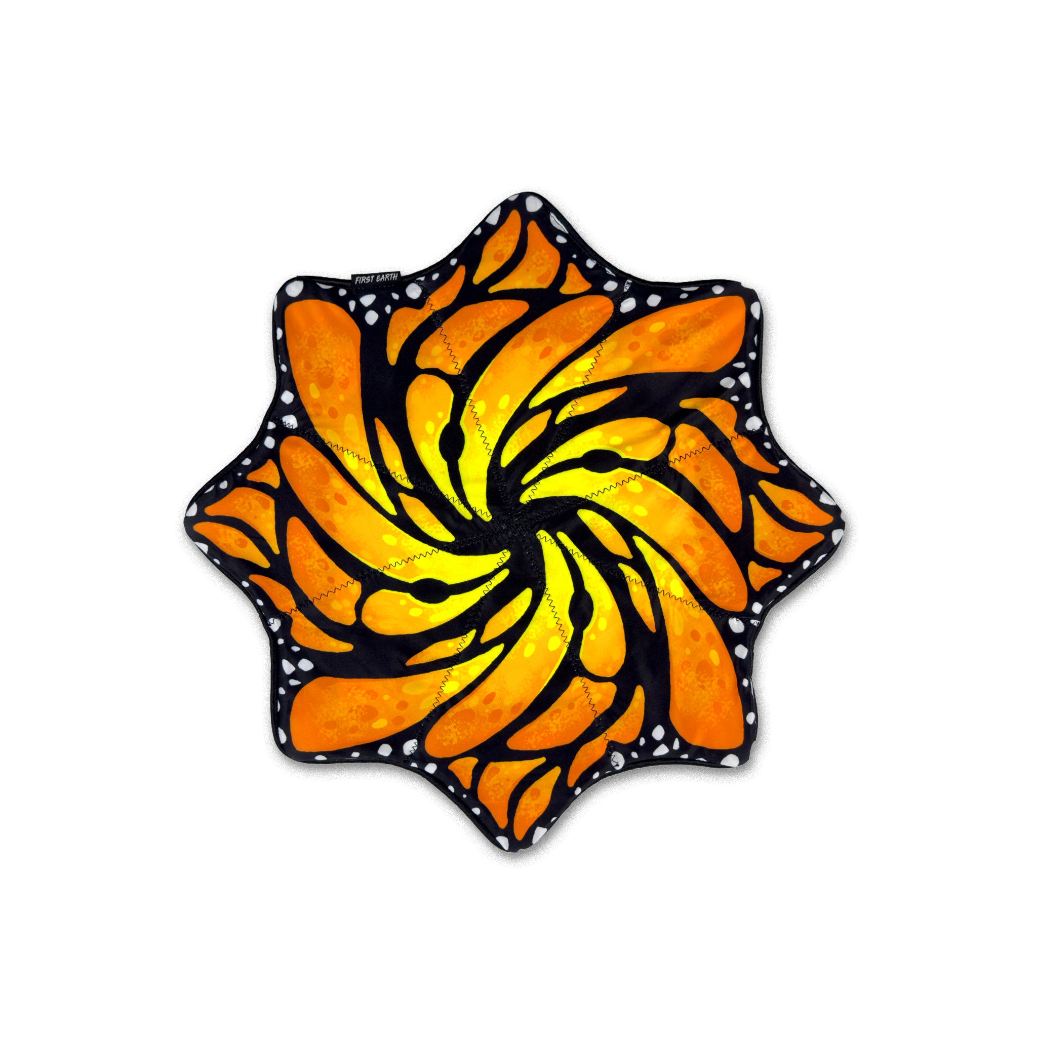 First Earth Liquid Butterfly Juice seamless mini flowstar front with orange yellow butterfly wing design