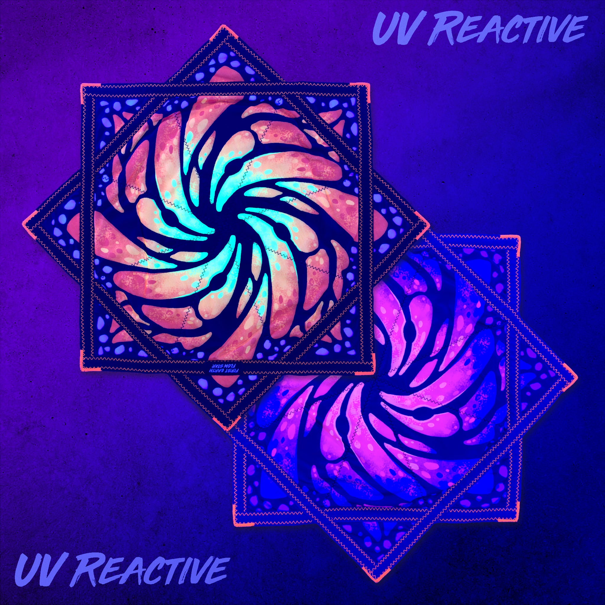 First Earth flow star front and back glowing under UV black light