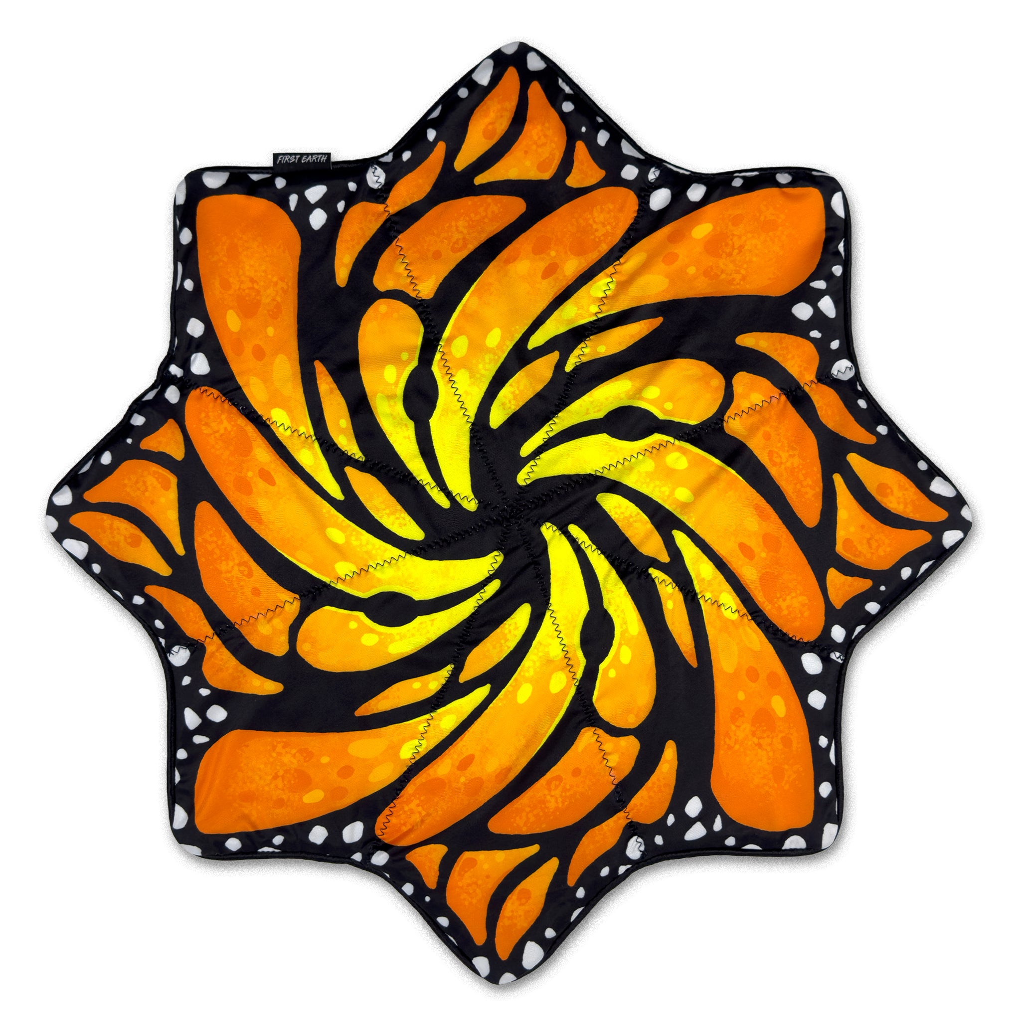 First Earth Liquid Butterfly Juice seamless trim flowstar front with orange yellow spiral artwork