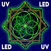 Flower of Life – UV green LED spinning flow star by First Earth, luminous rave prop with sacred geometry 