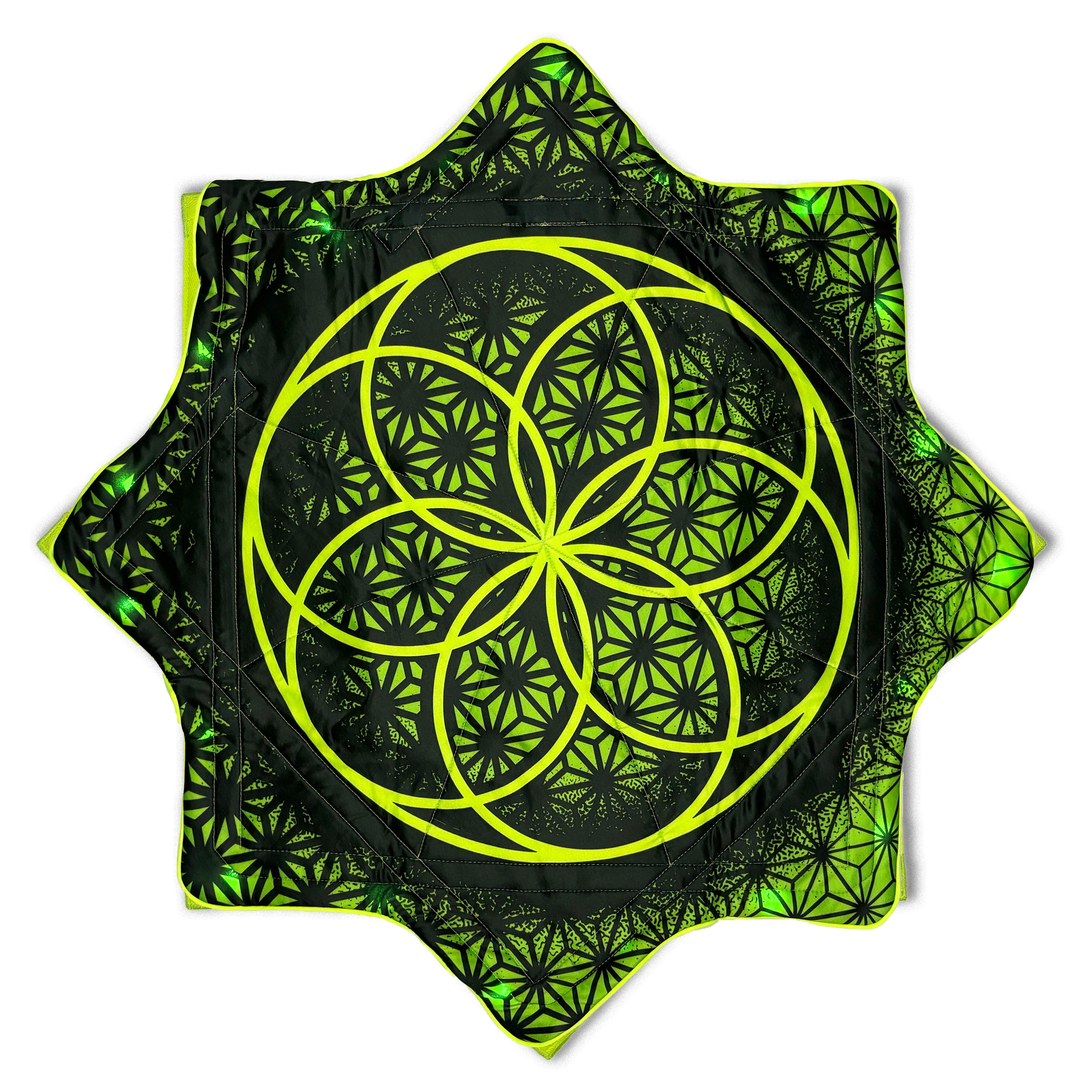 Flower of Life – UV green LED spinning flow star by First Earth, luminous rave prop with sacred geometry 