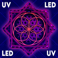 Flower of Life – UV pink LED spinning flow star by First Earth, luminous rave prop with sacred geometry 