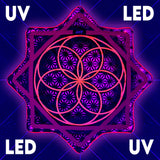 Flower of Life – UV pink LED spinning flow star by First Earth, luminous rave prop with sacred geometry 