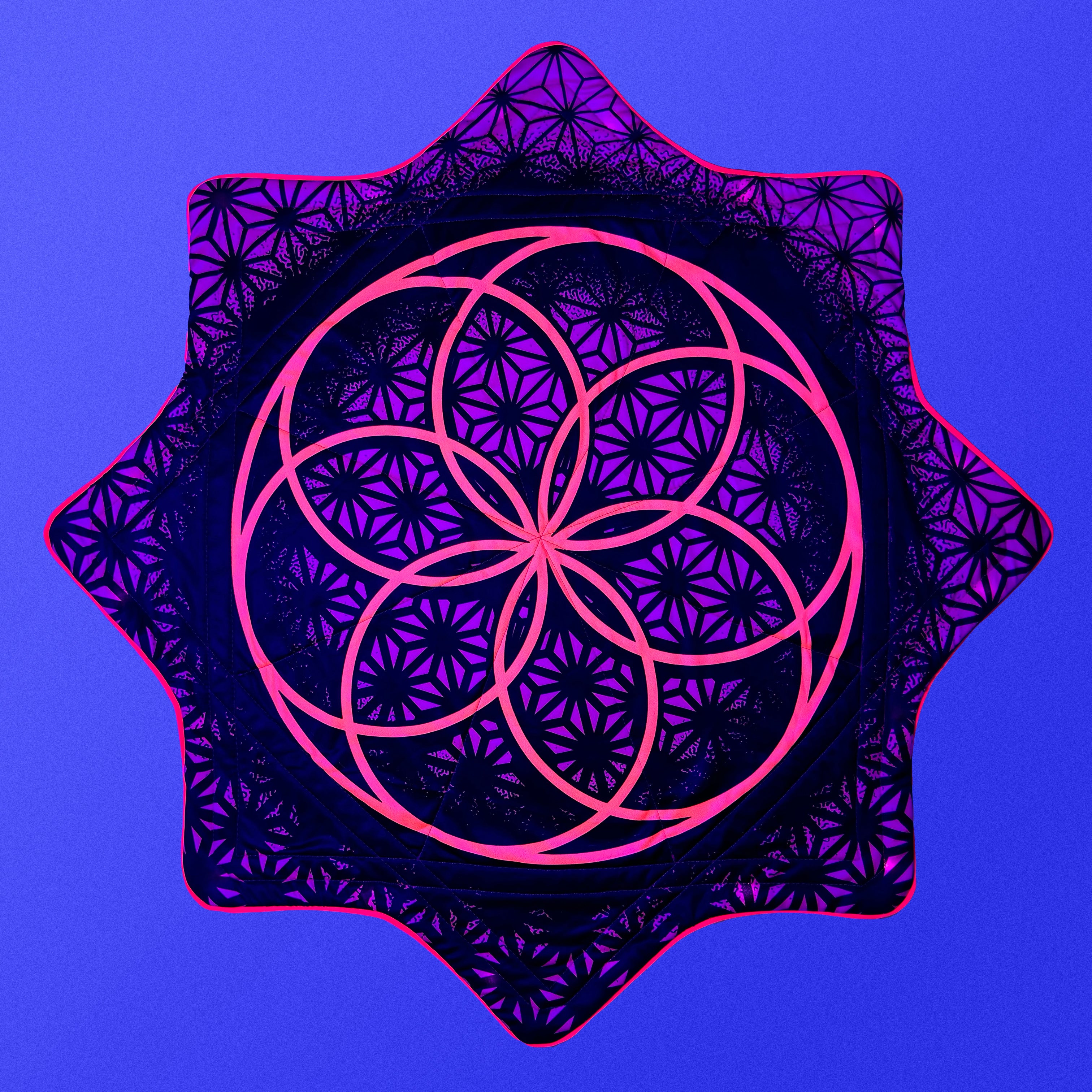 Flower of Life – UV pink LED spinning flow star by First Earth, luminous rave prop with sacred geometry 