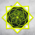 Flower of Life - LED Flow Star, daylight view showing the full printed fabric design and eight removable LED modules