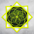 Flower of Life - LED Flow Star, daylight view showing the full printed fabric design and eight removable LED modules