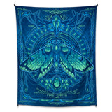 Luna Moth UV Reactive Tapestry by First Earth – luminous moth design for EDM and rave room décor