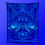Luna Moth UV Reactive Tapestry by First Earth – luminous moth design for EDM and rave room décor