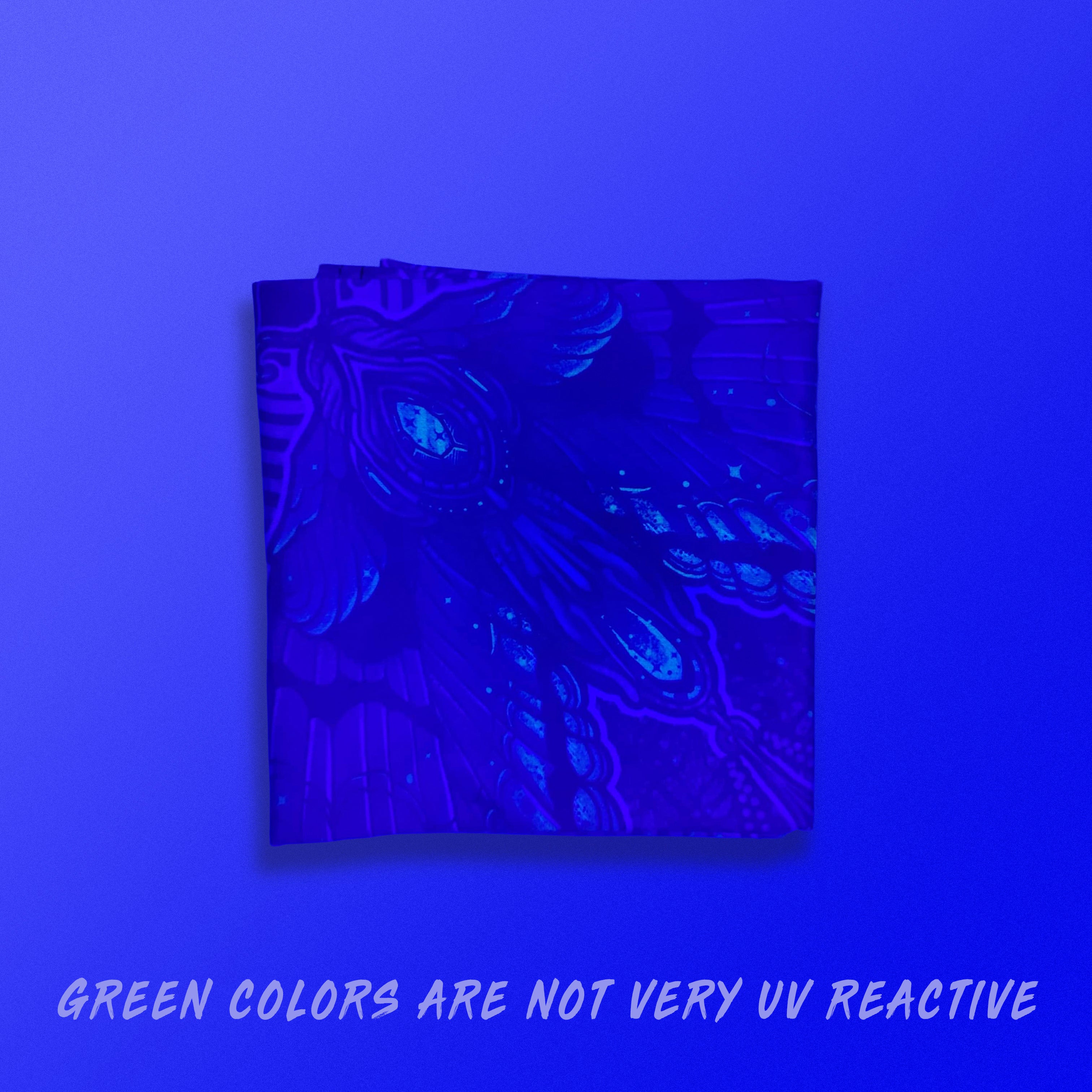 Luna Moth UV glow bandana by First Earth – lightweight rave accessory featuring glowing moth artwork, breathable and dust-ready for late-night flow 