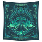Luna Moth tapestry by First Earth – vibrant rave wall art with glowing moth design on premium polyester, 36″×72″, with corner loops for easy hanging at camps or stages 