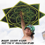 First Earth Spiral 1 48” Mega Kaiju Flow Star — color-switch UV rave prop built for huge, smooth spinning.