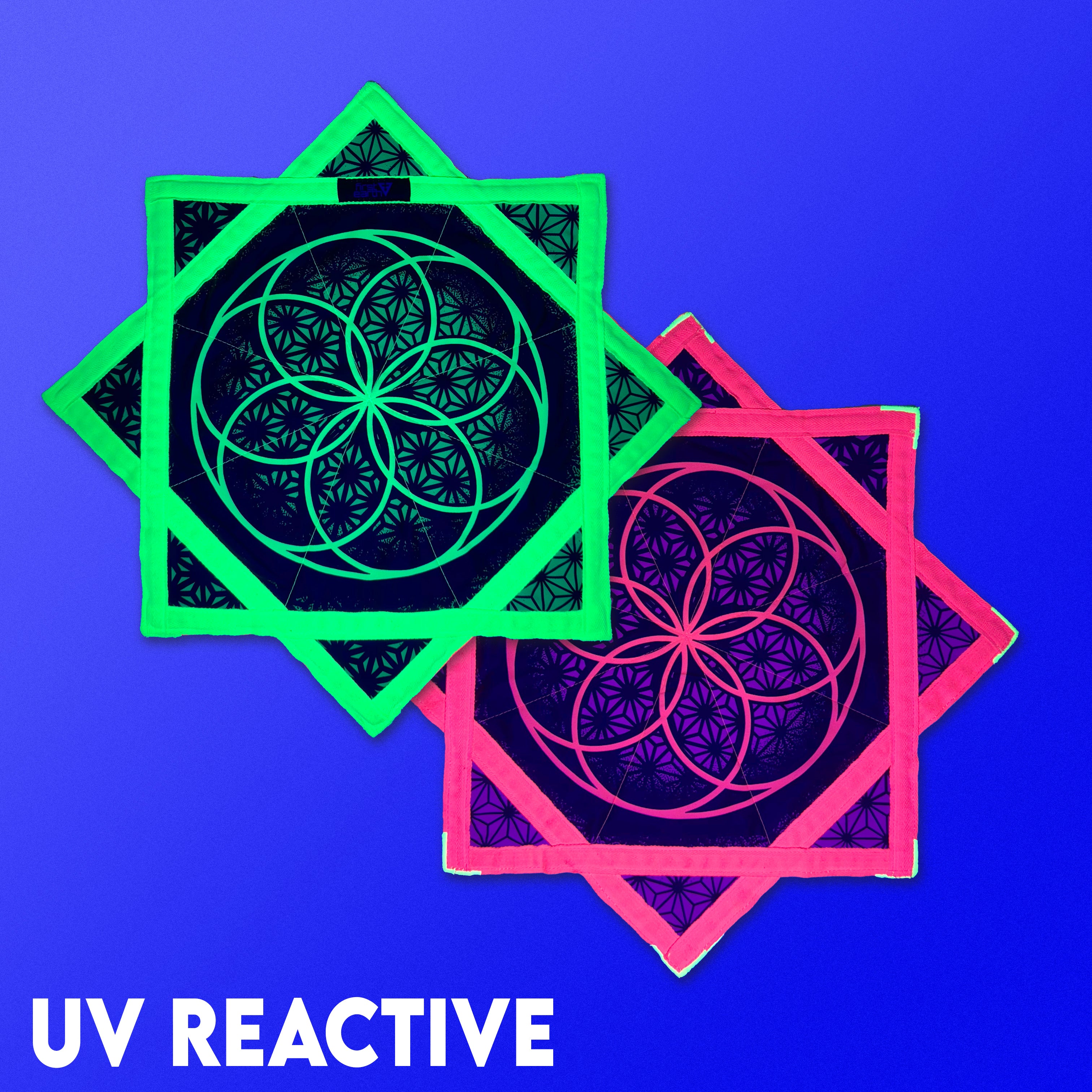 Mini Flower of Life – UV spinning flow star by First Earth, compact rave prop with sacred geometry 