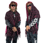 Asanoha pink pashmina by First Earth – soft, breathable rave wrap with glowing sacred geometry design, perfect for chilly nights and festival flow 