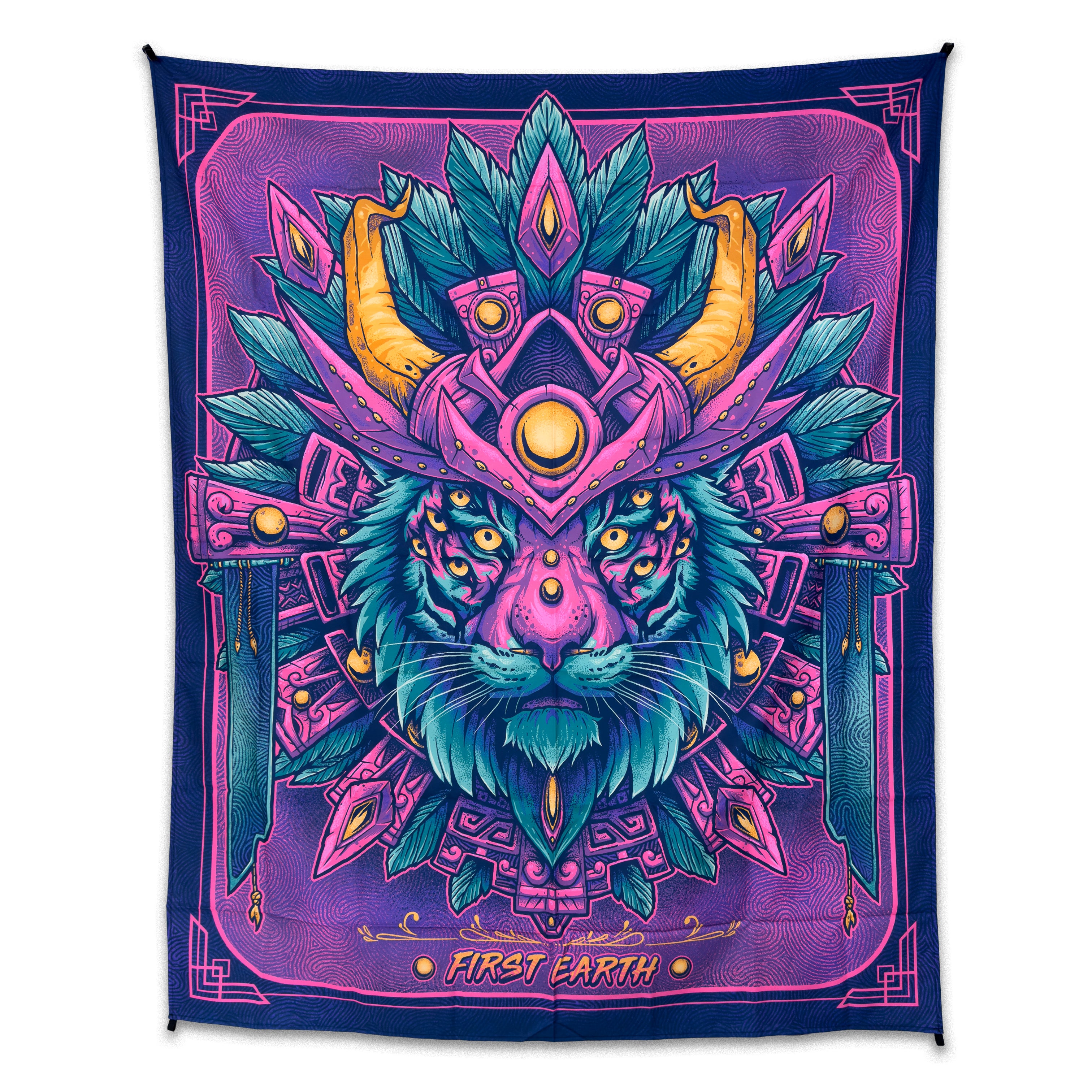 PsyTiger UV Reactive Tapestry by First Earth – neon tiger UV wall art for rave and EDM décor