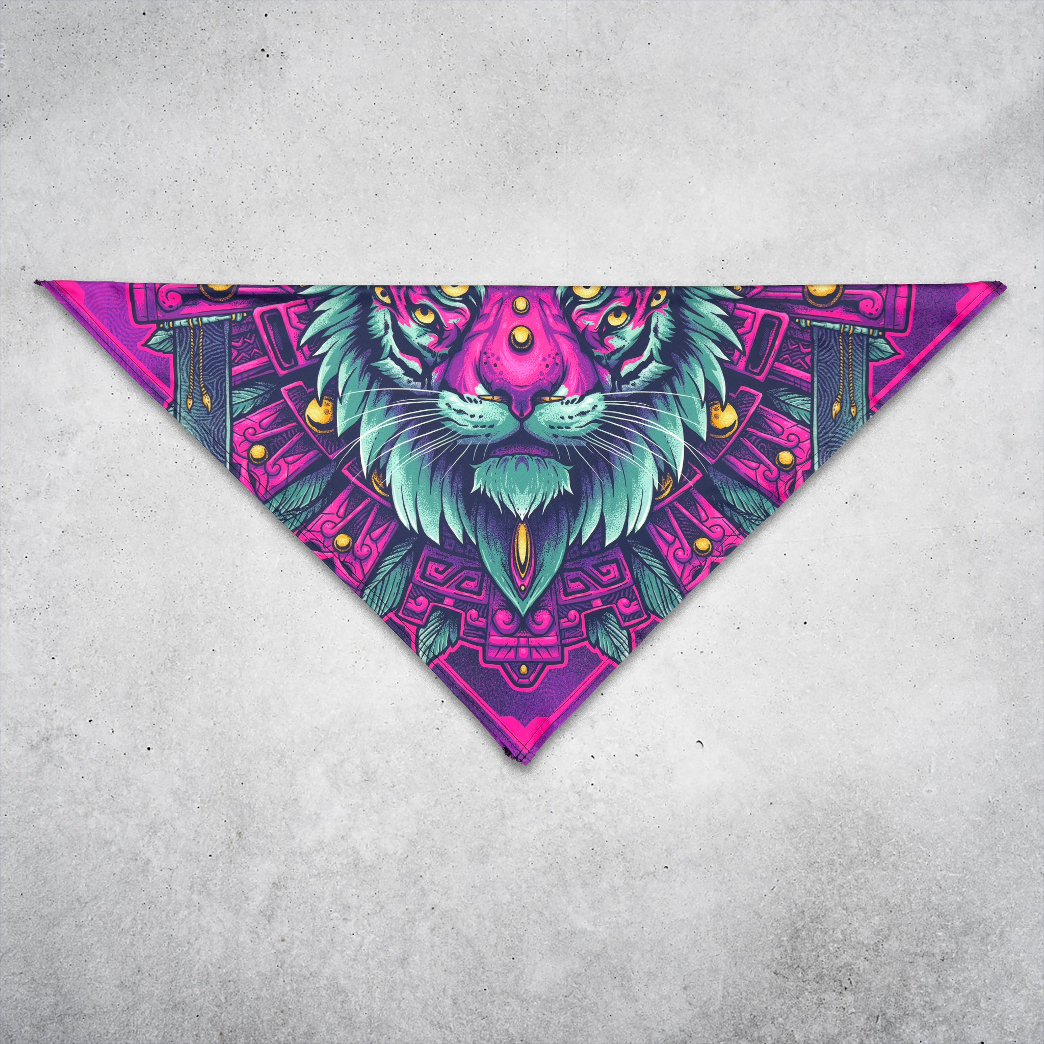 PsyTiger UV glow bandana folded diagonally into a triangle, ready to tie as a face or head wrap