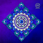 Royal Plume UV glow bandana under blacklight, full square print glowing neon